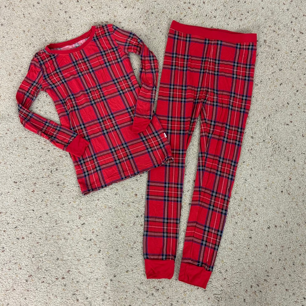 Little Sleepies 2 Piece Pajama Set Red Plaid Bamboo Viscose Holiday Kids 7/8